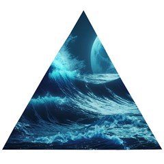 Moonlight High Tide Storm Tsunami Waves Ocean Sea Wooden Puzzle Triangle by Ravend