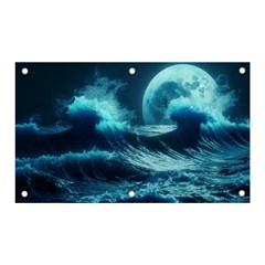 Moonlight High Tide Storm Tsunami Waves Ocean Sea Banner And Sign 5  X 3  by Ravend