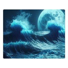 Moonlight High Tide Storm Tsunami Waves Ocean Sea Premium Plush Fleece Blanket (large) by Ravend