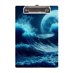 Moonlight High Tide Storm Tsunami Waves Ocean Sea A5 Acrylic Clipboard by Ravend