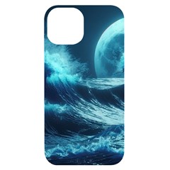 Moonlight High Tide Storm Tsunami Waves Ocean Sea Iphone 14 Black Uv Print Case by Ravend