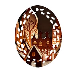 Gingerbread House Gingerbread Christmas Xmas Winter Ornament (oval Filigree) by Ravend