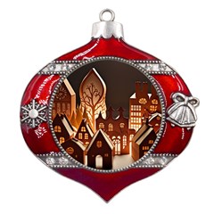 Gingerbread House Gingerbread Christmas Xmas Winter Metal Snowflake And Bell Red Ornament by Ravend