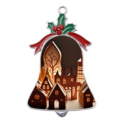 Gingerbread House Gingerbread Christmas Xmas Winter Metal Holly Leaf Bell Ornament by Ravend