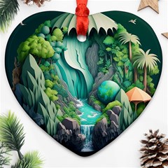 Waterfall Jungle Nature Paper Craft Trees Tropical Ornament (heart) by Ravend