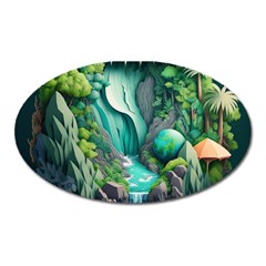 Waterfall Jungle Nature Paper Craft Trees Tropical Oval Magnet by Ravend