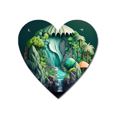 Waterfall Jungle Nature Paper Craft Trees Tropical Heart Magnet by Ravend