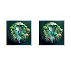 Waterfall Jungle Nature Paper Craft Trees Tropical Cufflinks (square) by Ravend