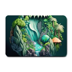 Waterfall Jungle Nature Paper Craft Trees Tropical Small Doormat by Ravend