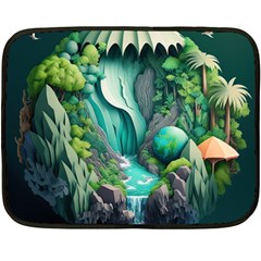 Waterfall Jungle Nature Paper Craft Trees Tropical Fleece Blanket (mini) by Ravend