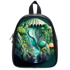 Waterfall Jungle Nature Paper Craft Trees Tropical School Bag (small) by Ravend