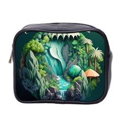 Waterfall Jungle Nature Paper Craft Trees Tropical Mini Toiletries Bag (two Sides) by Ravend