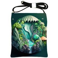 Waterfall Jungle Nature Paper Craft Trees Tropical Shoulder Sling Bag by Ravend