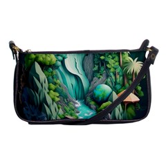 Waterfall Jungle Nature Paper Craft Trees Tropical Shoulder Clutch Bag by Ravend