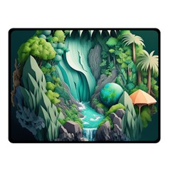 Waterfall Jungle Nature Paper Craft Trees Tropical Fleece Blanket (small) by Ravend