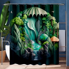 Waterfall Jungle Nature Paper Craft Trees Tropical Shower Curtain 60  X 72  (medium)  by Ravend