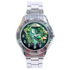 Waterfall Jungle Nature Paper Craft Trees Tropical Stainless Steel Analogue Watch by Ravend