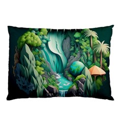 Waterfall Jungle Nature Paper Craft Trees Tropical Pillow Case (two Sides) by Ravend