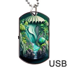 Waterfall Jungle Nature Paper Craft Trees Tropical Dog Tag Usb Flash (two Sides) by Ravend