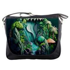 Waterfall Jungle Nature Paper Craft Trees Tropical Messenger Bag by Ravend