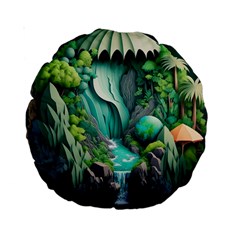 Waterfall Jungle Nature Paper Craft Trees Tropical Standard 15  Premium Round Cushions by Ravend