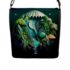 Waterfall Jungle Nature Paper Craft Trees Tropical Flap Closure Messenger Bag (l) by Ravend