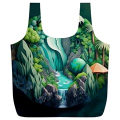 Waterfall Jungle Nature Paper Craft Trees Tropical Full Print Recycle Bag (xl) by Ravend