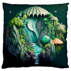 Waterfall Jungle Nature Paper Craft Trees Tropical Standard Premium Plush Fleece Cushion Case (one Side) by Ravend