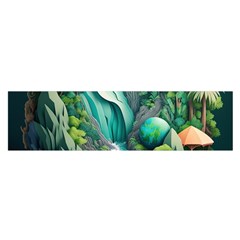 Waterfall Jungle Nature Paper Craft Trees Tropical Oblong Satin Scarf (16  X 60 ) by Ravend