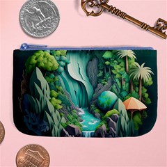 Waterfall Jungle Nature Paper Craft Trees Tropical Large Coin Purse by Ravend