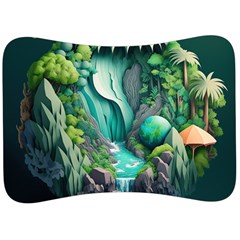 Waterfall Jungle Nature Paper Craft Trees Tropical Velour Seat Head Rest Cushion by Ravend