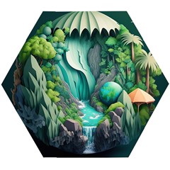 Waterfall Jungle Nature Paper Craft Trees Tropical Wooden Puzzle Hexagon by Ravend