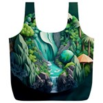 Waterfall Jungle Nature Paper Craft Trees Tropical Full Print Recycle Bag (XXL) Back