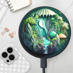 Waterfall Jungle Nature Paper Craft Trees Tropical Wireless Fast Charger(black)