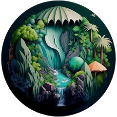 Waterfall Jungle Nature Paper Craft Trees Tropical Uv Print Round Tile Coaster by Ravend