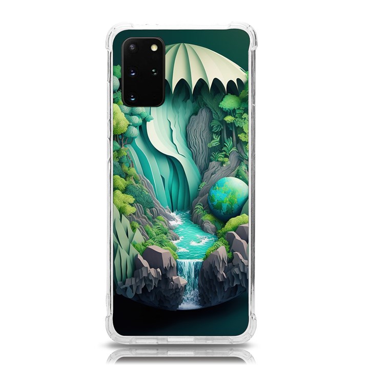 Waterfall Jungle Nature Paper Craft Trees Tropical Samsung Galaxy S20Plus 6.7 Inch TPU UV Case