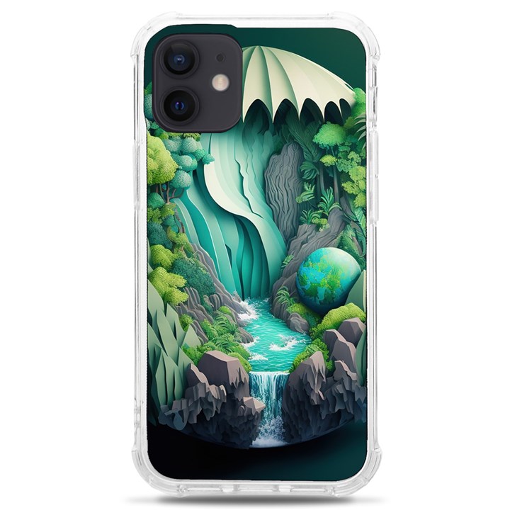 Waterfall Jungle Nature Paper Craft Trees Tropical iPhone 12 mini TPU UV Print Case	