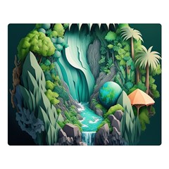 Waterfall Jungle Nature Paper Craft Trees Tropical Premium Plush Fleece Blanket (large) by Ravend