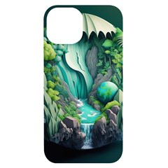 Waterfall Jungle Nature Paper Craft Trees Tropical Iphone 14 Black Uv Print Case by Ravend