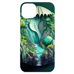 Waterfall Jungle Nature Paper Craft Trees Tropical Iphone 14 Plus Black Uv Print Case by Ravend