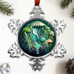 Waterfall Jungle Nature Paper Craft Trees Tropical Metal Small Snowflake Ornament