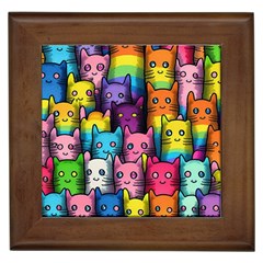 Cats Rainbow Pattern Colorful Feline Pets Framed Tile by Ravend