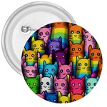 Cats Rainbow Pattern Colorful Feline Pets 3  Buttons Front