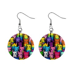 Cats Rainbow Pattern Colorful Feline Pets Mini Button Earrings by Ravend