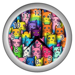 Cats Rainbow Pattern Colorful Feline Pets Wall Clock (silver) by Ravend