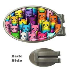 Cats Rainbow Pattern Colorful Feline Pets Money Clips (oval)  by Ravend