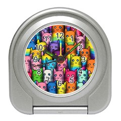 Cats Rainbow Pattern Colorful Feline Pets Travel Alarm Clock by Ravend