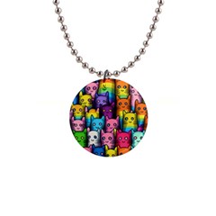 Cats Rainbow Pattern Colorful Feline Pets 1  Button Necklace by Ravend