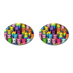 Cats Rainbow Pattern Colorful Feline Pets Cufflinks (oval) by Ravend