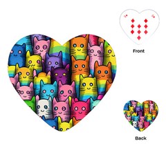 Cats Rainbow Pattern Colorful Feline Pets Playing Cards Single Design (heart)